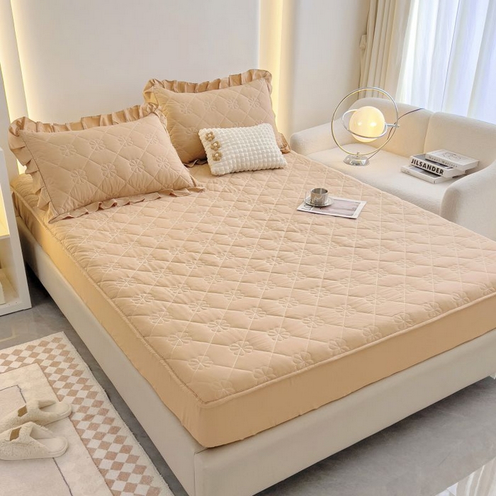 91家纺网 家纺一手货源 找家纺 情煊家纺 2024新款全棉亲肤夹棉纯色床笠 浅驼