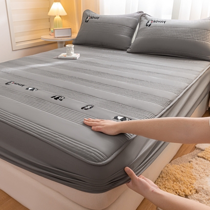 鑫钰 2024全棉大豆夹棉床笠 熊猫Team-低调灰