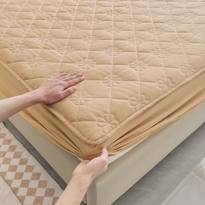 91家纺网 家纺一手货源 找家纺 情煊家纺 2024新款全棉亲肤夹棉纯色床笠 浅驼