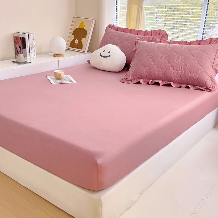 91家纺网 家纺一手货源 找家纺 情煊家纺 2024新款全棉纯色床笠 豆沙