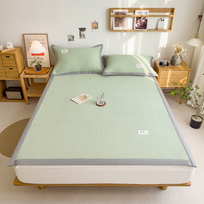 91家纺网 家纺一手货源 找家纺 丝羽坊 2025新款PE凉感450克A类华夫格冰豆豆软凉席-平铺款 华夫格-绿