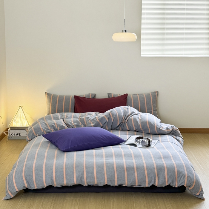 91家纺网 家纺一手货源 找家纺 （总）玛奇朵 2024春夏新品A类全棉小肌理纹提花简约色织条纹四件套-宝格丽系列