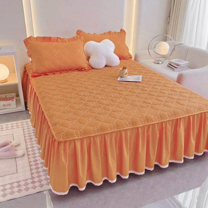 91家纺网 家纺一手货源 找家纺 情煊家纺 2024新款全棉亲肤夹棉纯色床裙 桔色