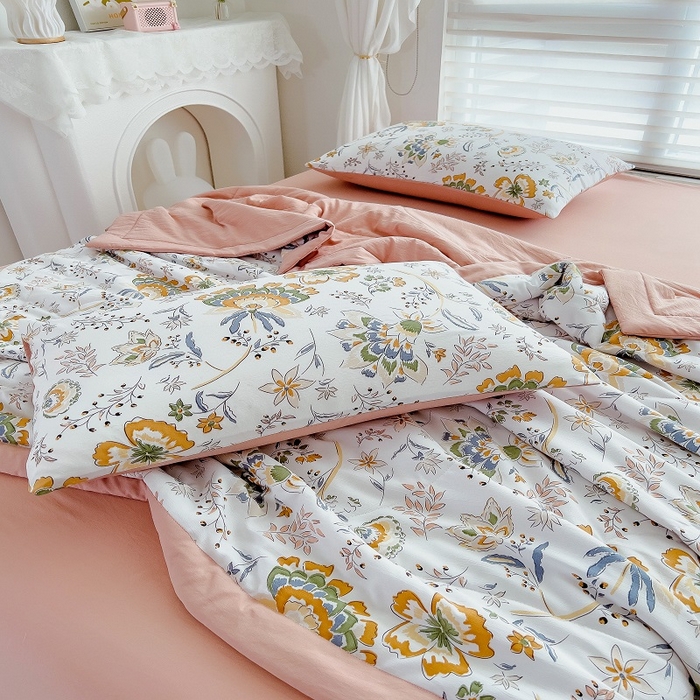 91家纺网 家纺一手货源 找家纺 梵克保罗 2024新款棉麻夏被五件套含抱枕套 伊恋