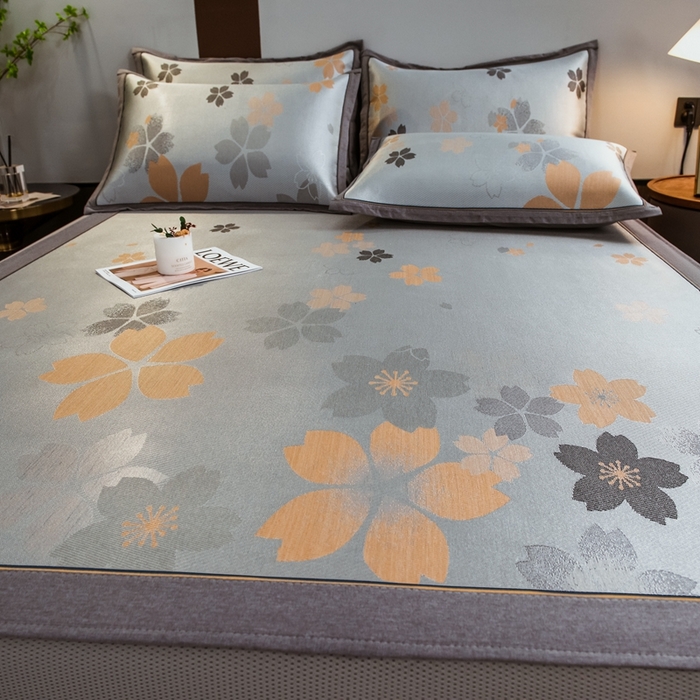 91家纺网 家纺一手货源 找家纺 全季家居 2024新款900D高精密三色纬提花冰丝凉席 静享花开（床笠款）