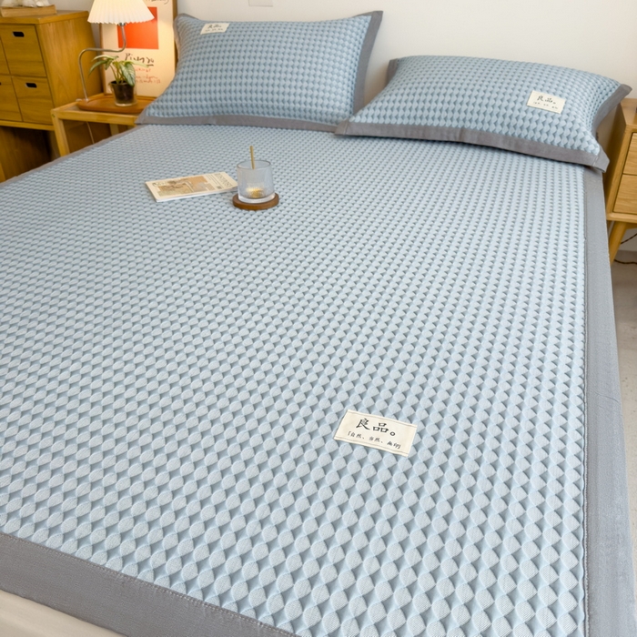 91家纺网 家纺一手货源 找家纺 丝羽坊 2025新款PE凉感450克A类华夫格冰豆豆软凉席-平铺款 冰豆豆-蓝