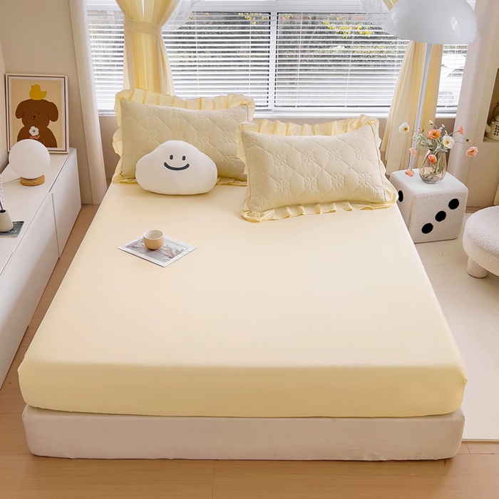 91家纺网 家纺一手货源 找家纺 情煊家纺 2024新款全棉纯色床笠 奶白