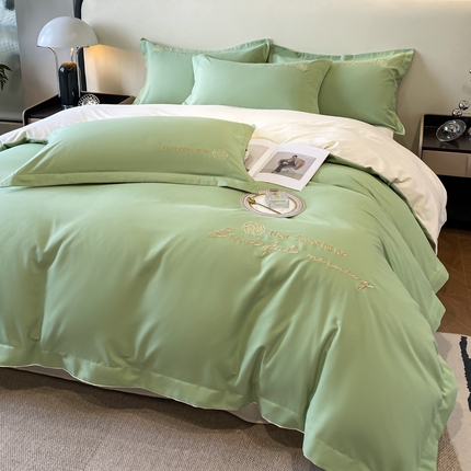 N先生 2024新款轻奢风水洗磨毛刺绣四件套-如梦系列 如梦-绿