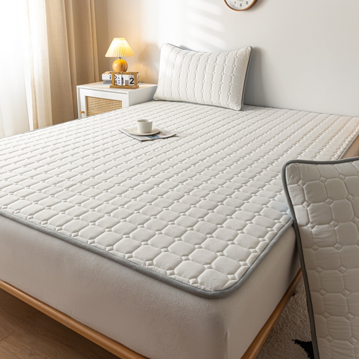 91家纺网 家纺一手货源 找家纺 鑫钰 2024水洗棉床护垫-简格 简格-月光白