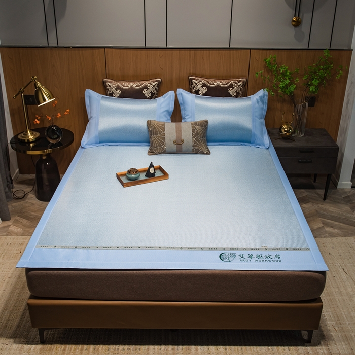 91家纺网 家纺一手货源 找家纺 全季家居 2024新款A类艾草驱蚊冰藤席 艾草-天蓝