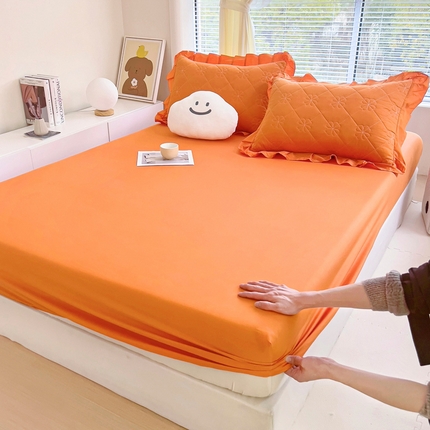 情煊家纺 2024新款全棉纯色床笠 橘色