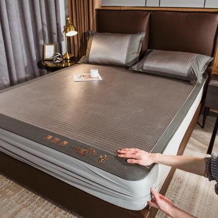 全季家居 2024新款加厚加密宽边刺绣提花冰藤凉席 若兮-烟灰（床笠款）