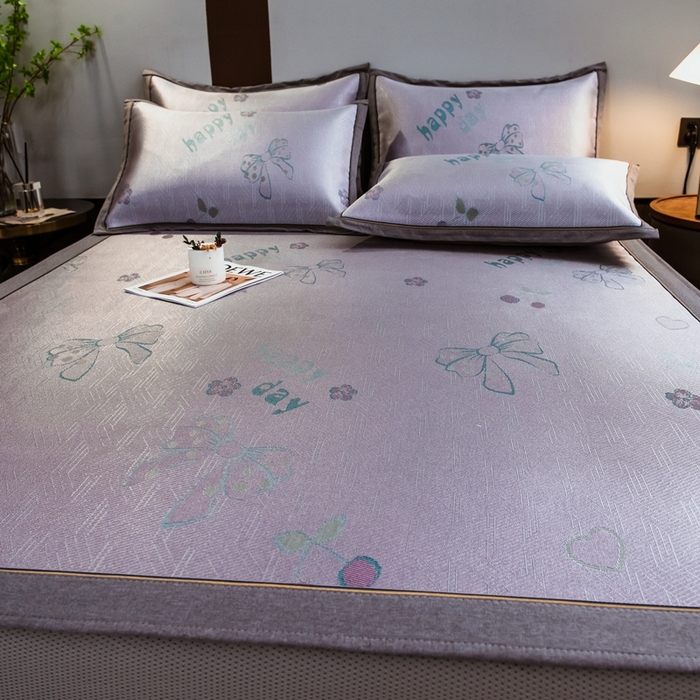 91家纺网 家纺一手货源 找家纺 全季家居 2024新款900D高精密三色纬提花冰丝凉席 蝴蝶结（床笠款）