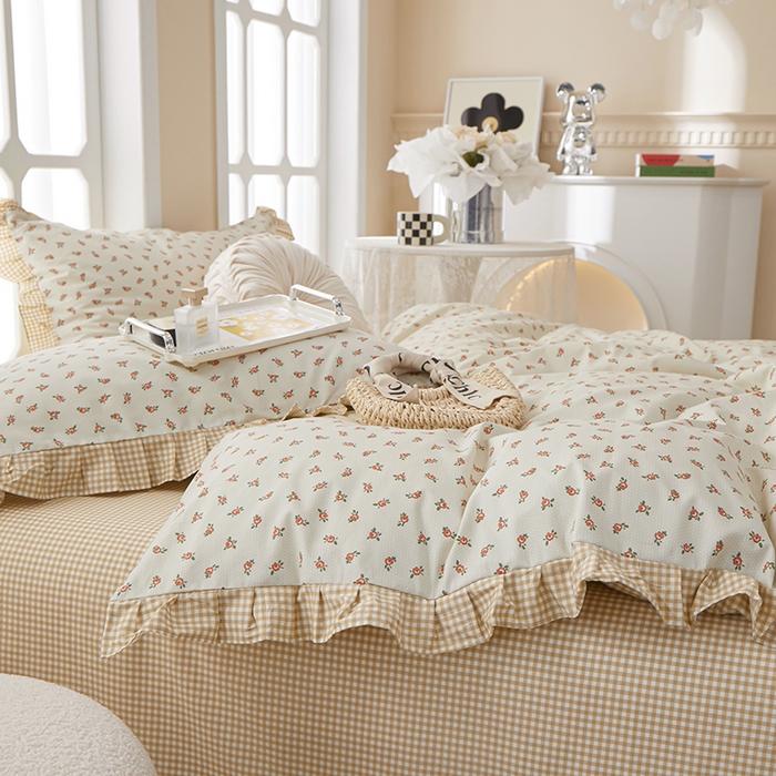 91家纺网 家纺一手货源 找家纺 一米阳光 2024新款2月全棉花边款四件套 恬语