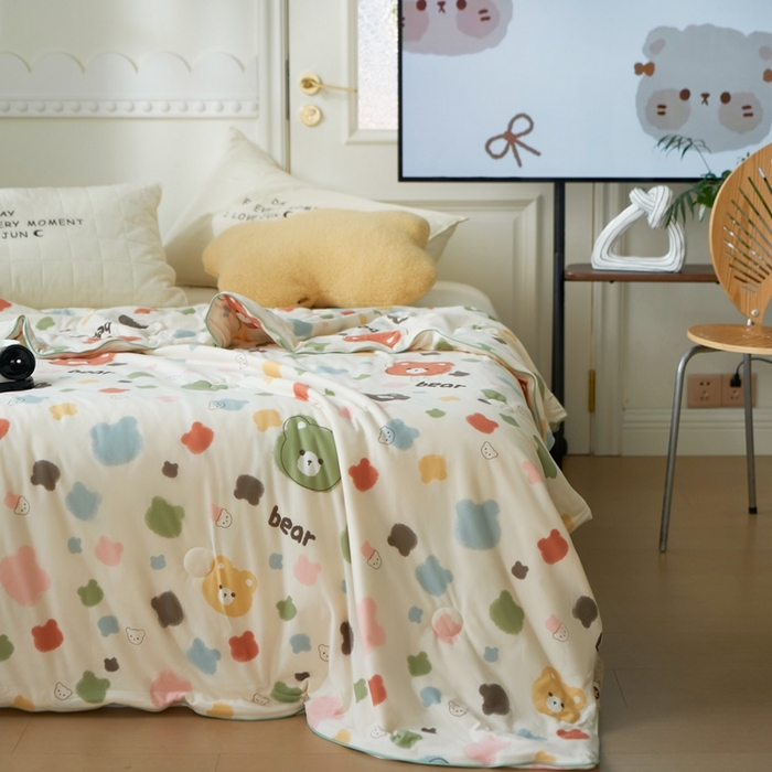 91家纺网 家纺一手货源 找家纺 米菲 A类生态锦棉牛奶针织棉大豆夏被（四季款） 缤纷小熊