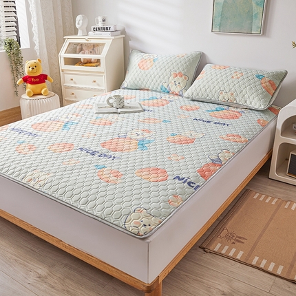 91家纺网 家纺一手货源 找家纺 （总）小萌虎 2024新款凉感冰丝印花床单款胶质凉席