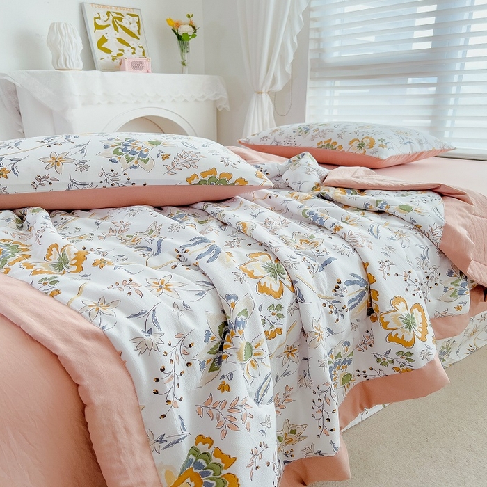 91家纺网 家纺一手货源 找家纺 梵克保罗 2024新款棉麻夏被五件套含抱枕套 伊恋