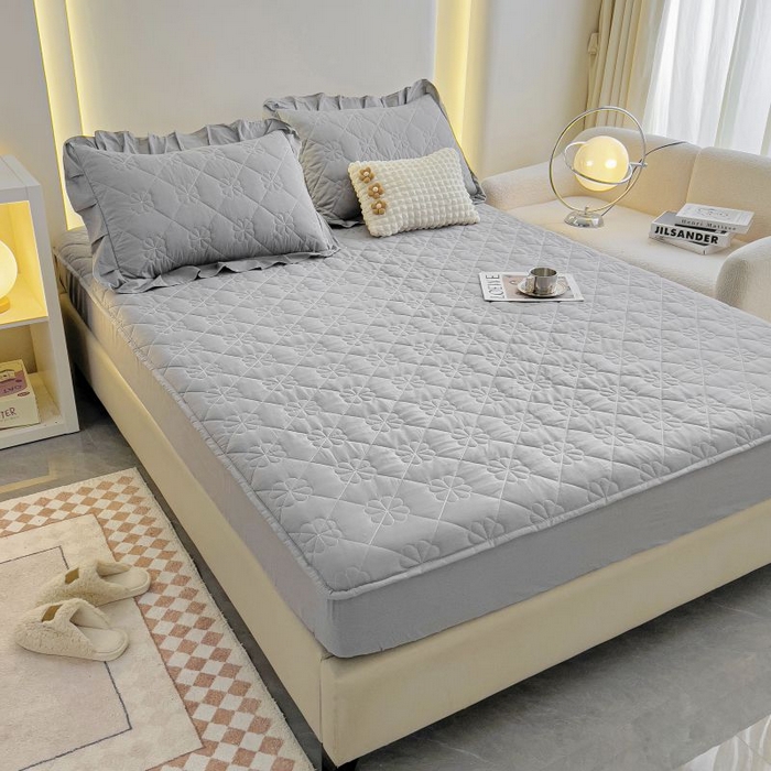 91家纺网 家纺一手货源 找家纺 情煊家纺 2024新款全棉亲肤夹棉纯色床笠 绅士灰