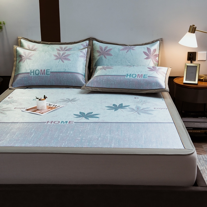 91家纺网 家纺一手货源 找家纺 全季家居 2024新款900D高精密三色纬提花冰丝凉席 枫叶（床笠款）