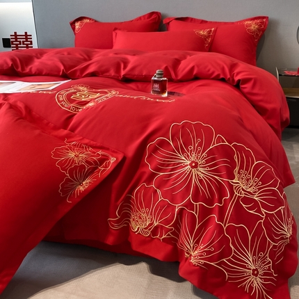 N先生 2025新款婚庆水洗磨毛刺绣四件套 倾城爱恋