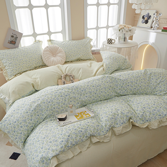 91家纺网 家纺一手货源 找家纺 一米阳光 2024新款2月全棉花边款四件套 花开浅夏