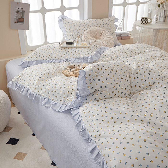 91家纺网 家纺一手货源 找家纺 一米阳光 2024新款2月全棉花边款四件套 悠草