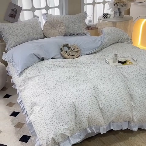 91家纺网 家纺一手货源 找家纺 一米阳光 2024新款2月全棉花边款四件套 悠草