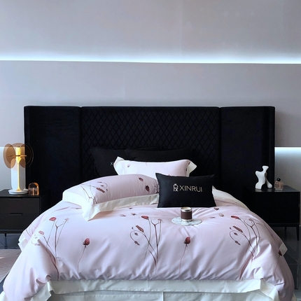 91家纺网 家纺一手货源 找家纺 （总）馨蕊2024新款100S高奢简约活性数码印花系列四件套-棉玫瑰佳人