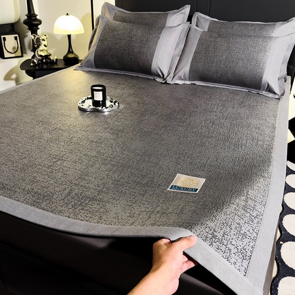 91家纺网 家纺一手货源 找家纺 全季家居 2024新款5A抗菌纯色现代肌理纹冰藤席 黑灰