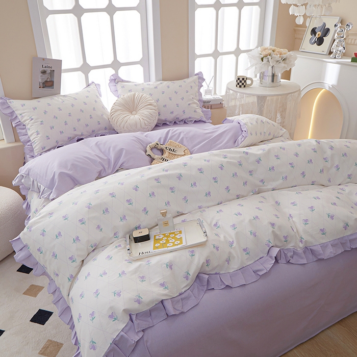 91家纺网 家纺一手货源 找家纺 一米阳光 2024新款2月全棉花边款四件套 叶芷