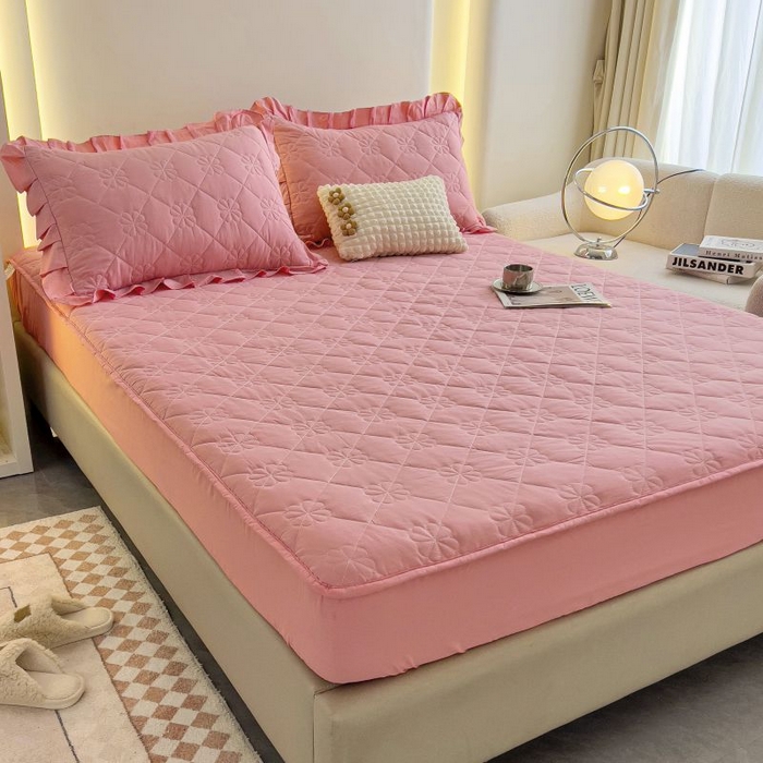 91家纺网 家纺一手货源 找家纺 情煊家纺 2024新款全棉亲肤夹棉纯色床笠 豆沙