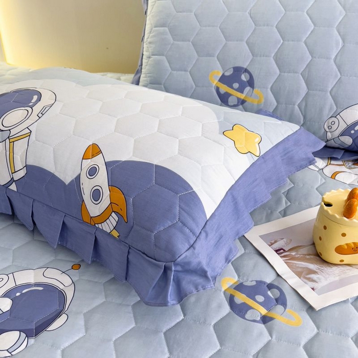 91家纺网 家纺一手货源 找家纺 情煊家纺 2024新款全棉亲肤夹棉印花床裙 6太空漫步