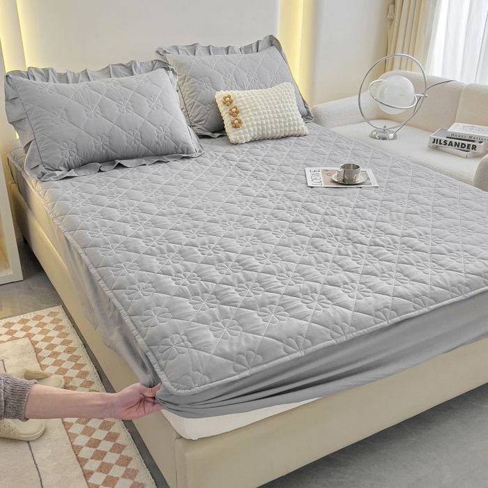 91家纺网 家纺一手货源 找家纺 情煊家纺 2024新款全棉亲肤夹棉纯色床笠 绅士灰