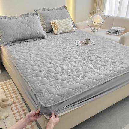 情煊家纺 2024新款全棉亲肤夹棉纯色床笠 绅士灰