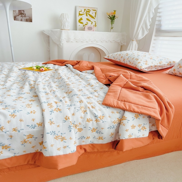 91家纺网 家纺一手货源 找家纺 梵克保罗 2024新款棉麻夏被五件套含抱枕套 晨曦