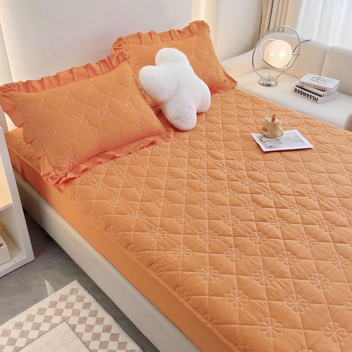 91家纺网 家纺一手货源 找家纺 情煊家纺 2024新款全棉亲肤夹棉纯色床笠 桔色