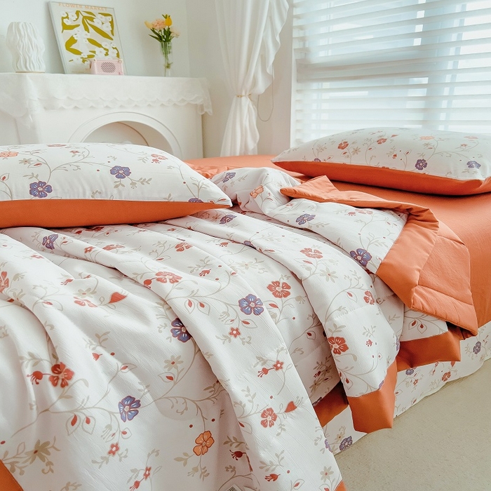 91家纺网 家纺一手货源 找家纺 梵克保罗 2024新款棉麻夏被五件套含抱枕套 阡陌