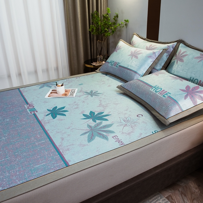 91家纺网 家纺一手货源 找家纺 全季家居 2024新款900D高精密三色纬提花冰丝凉席 枫叶（床笠款）