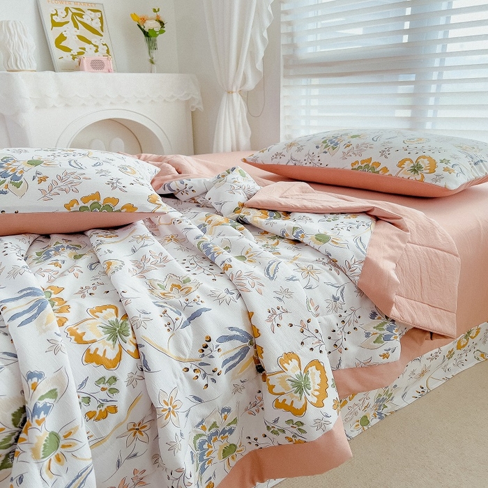 91家纺网 家纺一手货源 找家纺 梵克保罗 2024新款棉麻夏被五件套含抱枕套 伊恋