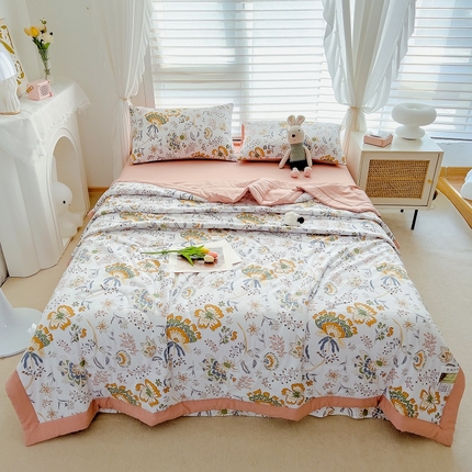 梵克保罗 2024新款棉麻夏被五件套含抱枕套 伊恋