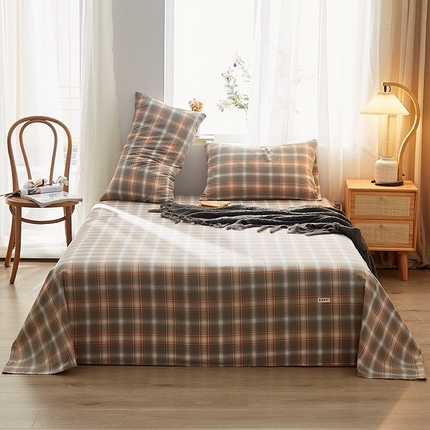 91家纺网 家纺一手货源 找家纺 暖阳 2025新款全棉水洗棉单床单 雅典大格绿