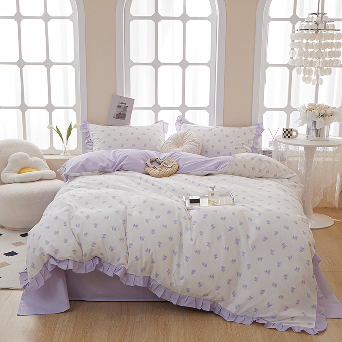 91家纺网 家纺一手货源 找家纺 一米阳光 2024新款2月全棉花边款四件套 叶芷