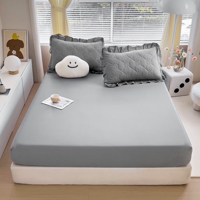 91家纺网 家纺一手货源 找家纺 情煊家纺 2024新款全棉纯色床笠 绅士灰