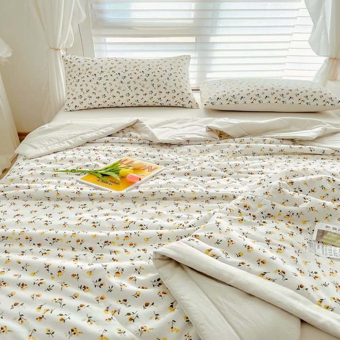 91家纺网 家纺一手货源 找家纺 梵克保罗 2024新款棉麻夏被五件套含抱枕套 花语