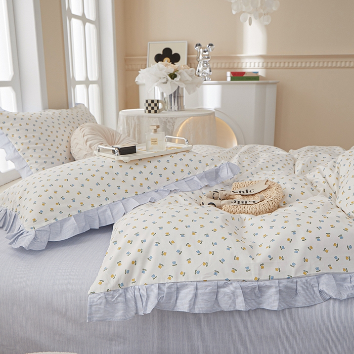 91家纺网 家纺一手货源 找家纺 一米阳光 2024新款2月全棉花边款四件套 悠草