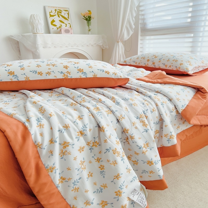 91家纺网 家纺一手货源 找家纺 梵克保罗 2024新款棉麻夏被五件套含抱枕套 晨曦