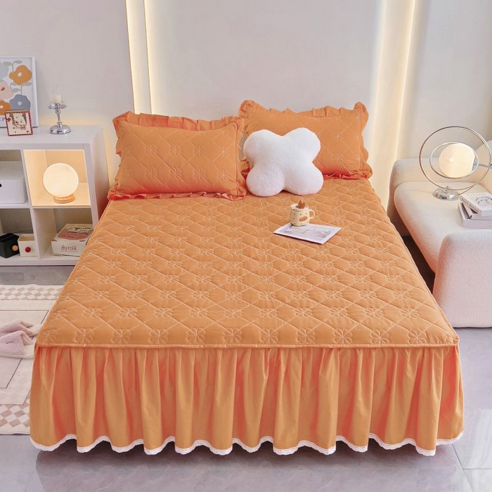 91家纺网 家纺一手货源 找家纺 情煊家纺 2024新款全棉亲肤夹棉纯色床裙 桔色