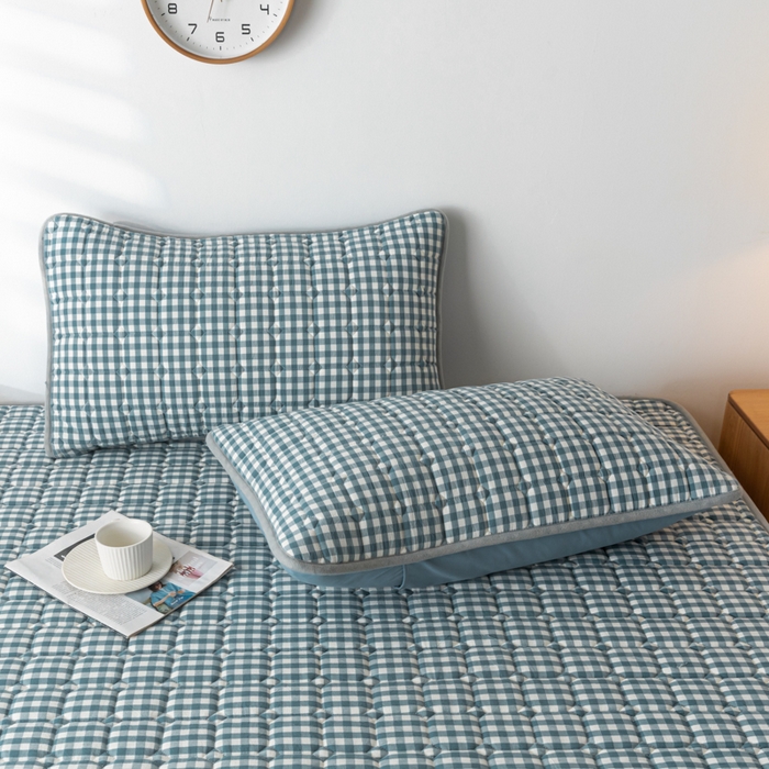 91家纺网 家纺一手货源 找家纺 鑫钰 2024水洗棉床护垫-简格 简格-蓝小格