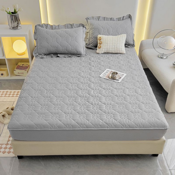 91家纺网 家纺一手货源 找家纺 情煊家纺 2024新款全棉亲肤夹棉纯色床笠 绅士灰