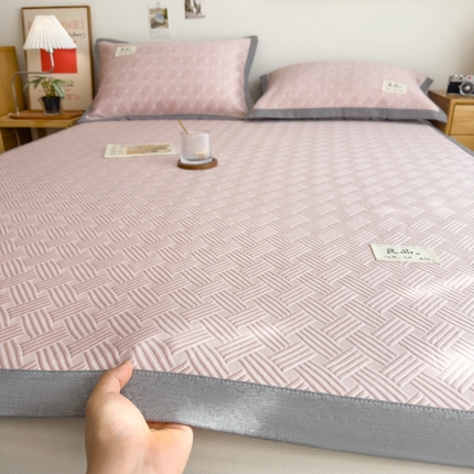 丝羽坊 2025新款PE凉感450克A类华夫格冰豆豆软凉席-平铺款 饼干花-粉